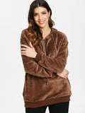 Side Pockets Faux Fur Hoodie with Zipper