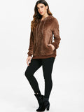 Side Pockets Faux Fur Hoodie with Zipper