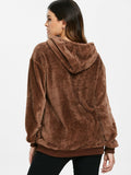 Side Pockets Faux Fur Hoodie with Zipper