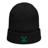 100% Organic Cotton beanie with limited edition green logo, In three colours.