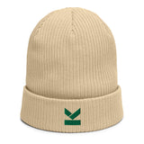 100% Organic Cotton beanie with limited edition green logo, In three colours.