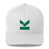 Limited edition green logo snapback hat with curved peak in 3 different styles. Design by Kodish.