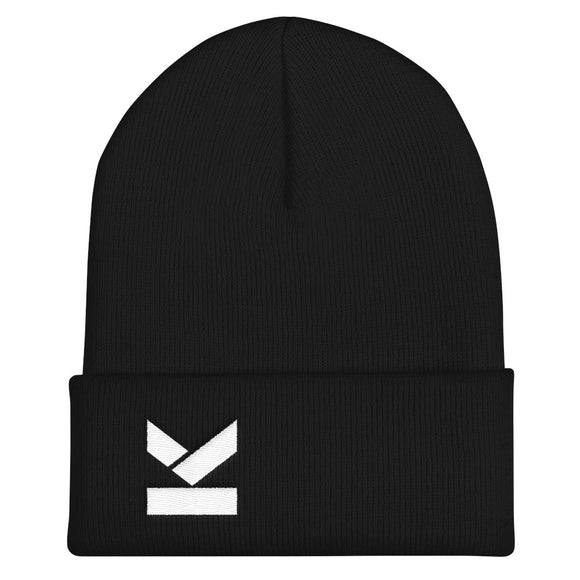 Kodish knit beanie in black and navy with white embroidered logo.