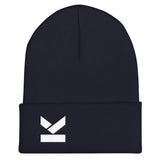 Kodish knit beanie in black and navy with white embroidered logo.