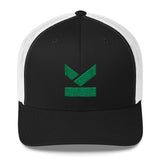 Limited edition green logo snapback hat with curved peak in 3 different styles. Design by Kodish.