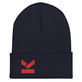 Kodish knit beanie in black and navy with red embroidered logo.Limited edition.