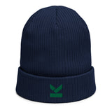 100% Organic Cotton beanie with limited edition green logo, In three colours.