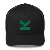 Limited edition green logo snapback hat with curved peak in 3 different styles. Design by Kodish.